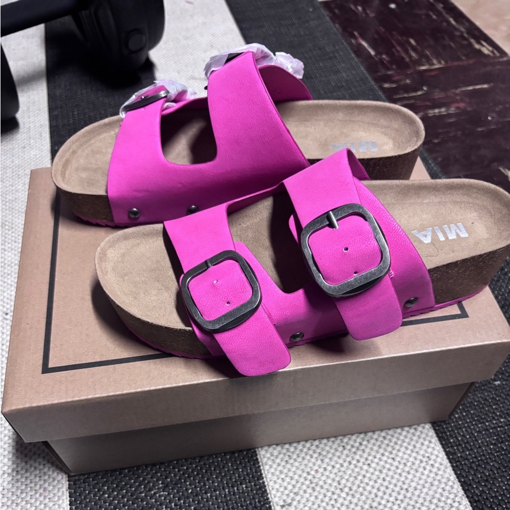MIA Fuchsia Double Buckle Sandals